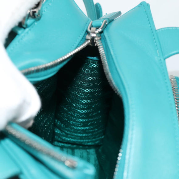 PRADA Hand Bag Leather 2way Green Silver Auth 135405M