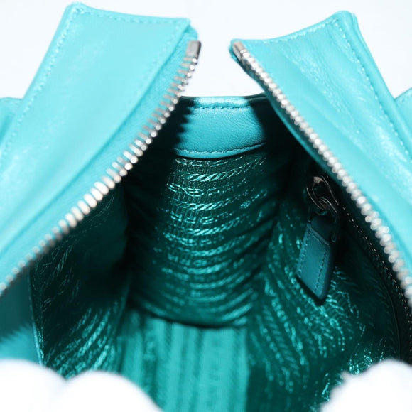 PRADA Hand Bag Leather 2way Green Silver Auth 135405M