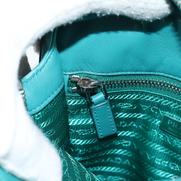 PRADA Hand Bag Leather 2way Green Silver Auth 135405M