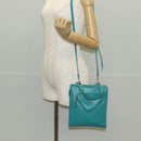 PRADA Hand Bag Leather 2way Green Silver Auth 135405M-28