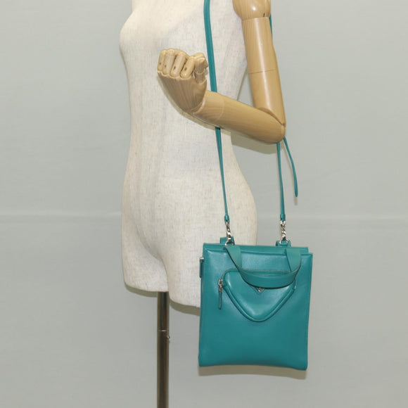 PRADA Hand Bag Leather 2way Green Silver Auth 135405SAM