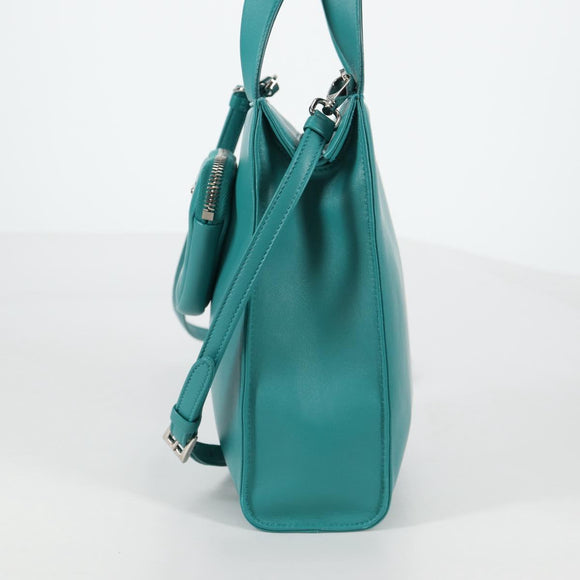 PRADA Hand Bag Leather 2way Green Silver Auth 135405SAM