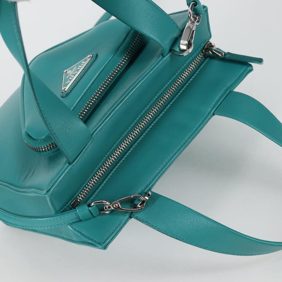 PRADA Hand Bag Leather 2way Green Silver Auth 135405SAM