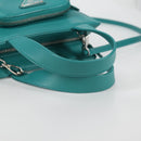 PRADA Hand Bag Leather 2way Green Silver Auth 135405M-7