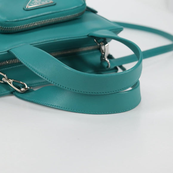 PRADA Hand Bag Leather 2way Green Silver Auth 135405SAM
