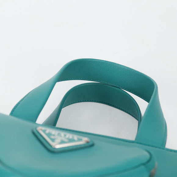 PRADA Hand Bag Leather 2way Green Silver Auth 135405M