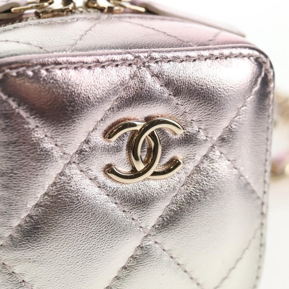 CHANEL Matelasse Chain Shoulder Bag Lamb Skin Pink Gold CC Auth 135407M