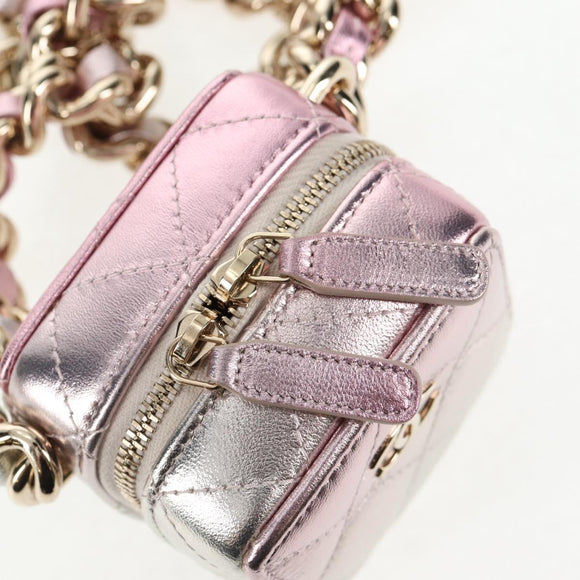 CHANEL Matelasse Chain Shoulder Bag Lamb Skin Pink Gold CC Auth 135407M