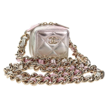 CHANEL Matelasse Chain Shoulder Bag Lamb Skin Pink Gold CC Auth 135407M