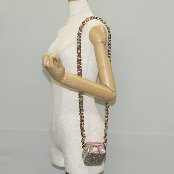 CHANEL Matelasse Chain Shoulder Bag Lamb Skin Pink Gold CC Auth 135407M