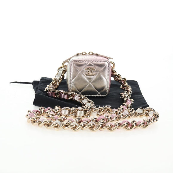 CHANEL Matelasse Chain Shoulder Bag Lamb Skin Pink Gold CC Auth 135407M