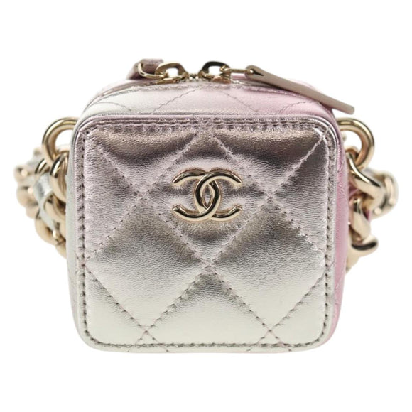 CHANEL Matelasse Chain Shoulder Bag Lamb Skin Pink Gold CC Auth 135407M