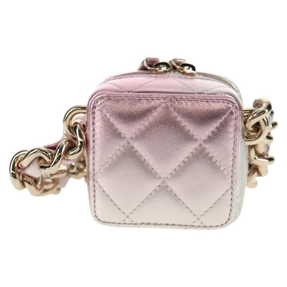 CHANEL Matelasse Chain Shoulder Bag Lamb Skin Pink Gold CC Auth 135407M