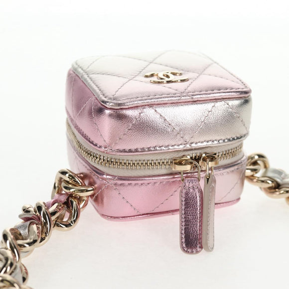 CHANEL Matelasse Chain Shoulder Bag Lamb Skin Pink Gold CC Auth 135407M