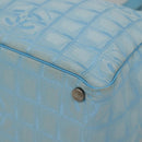 CHANEL New travel line Tote Bag Nylon Light Blue Silver CC Auth 135449-10