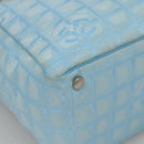 CHANEL New travel line Tote Bag Nylon Light Blue Silver CC Auth 135449-13