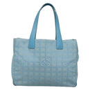 CHANEL New travel line Tote Bag Nylon Light Blue Silver CC Auth 135449-2