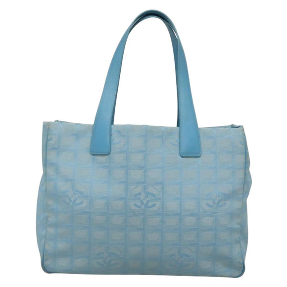 CHANEL New travel line Tote Bag Nylon Light Blue Silver CC Auth 135449