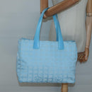 CHANEL New travel line Tote Bag Nylon Light Blue Silver CC Auth 135449-23