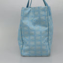 CHANEL New travel line Tote Bag Nylon Light Blue Silver CC Auth 135449-4