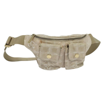 CHANEL New Travel Line Waist Bag Nylon Pink Gold CC Auth 135450