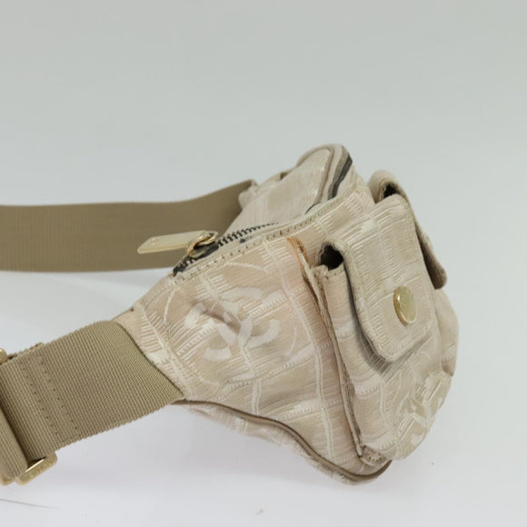 CHANEL New Travel Line Waist Bag Nylon Pink Gold CC Auth 135450