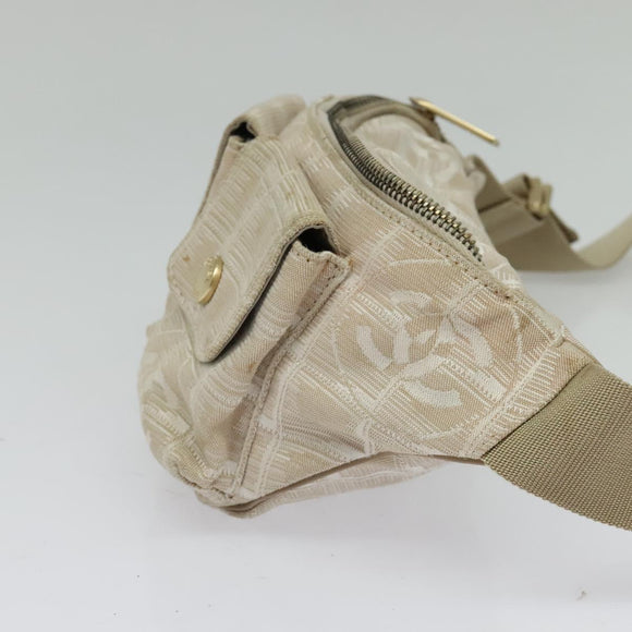 CHANEL New Travel Line Waist Bag Nylon Pink Gold CC Auth 135450