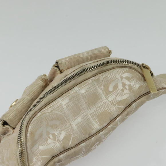 CHANEL New Travel Line Waist Bag Nylon Pink Gold CC Auth 135450