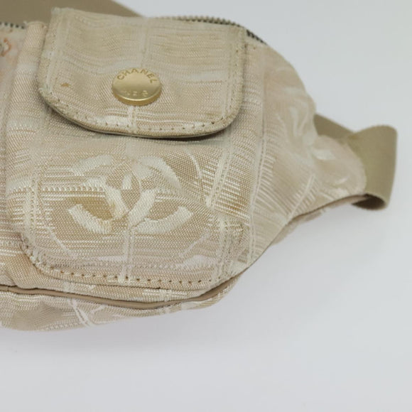 CHANEL New Travel Line Waist Bag Nylon Pink Gold CC Auth 135450