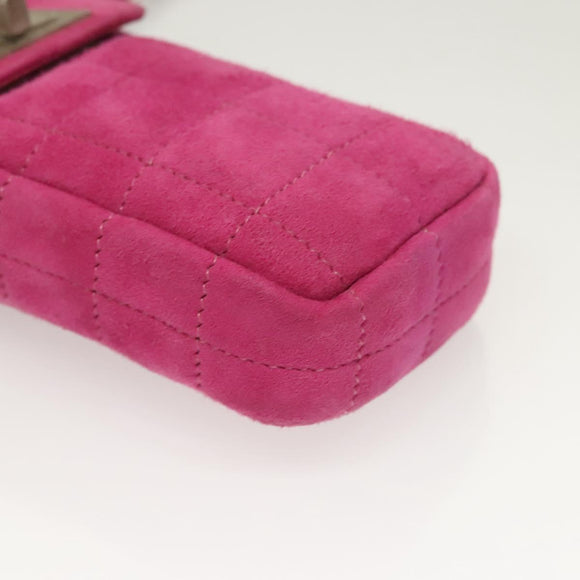 CHANEL Choco Bar Chain Shoulder Bag Suede Pink CC Auth 135452