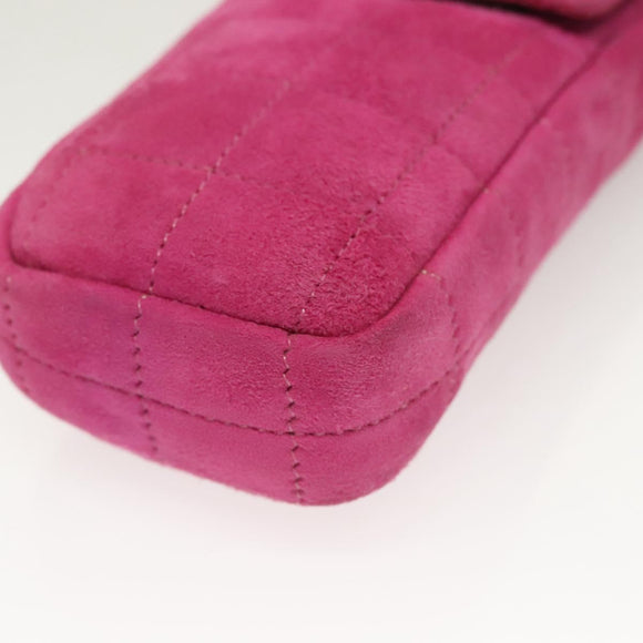 CHANEL Choco Bar Chain Shoulder Bag Suede Pink CC Auth 135452