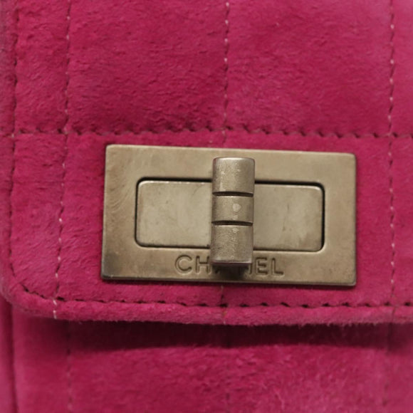 CHANEL Choco Bar Chain Shoulder Bag Suede Pink CC Auth 135452