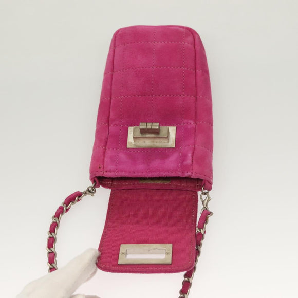 CHANEL Choco Bar Chain Shoulder Bag Suede Pink CC Auth 135452