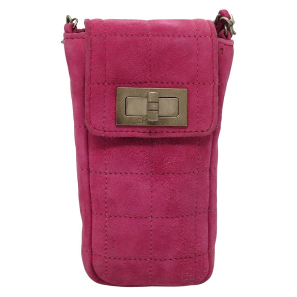 CHANEL Choco Bar Chain Shoulder Bag Suede Pink CC Auth 135452