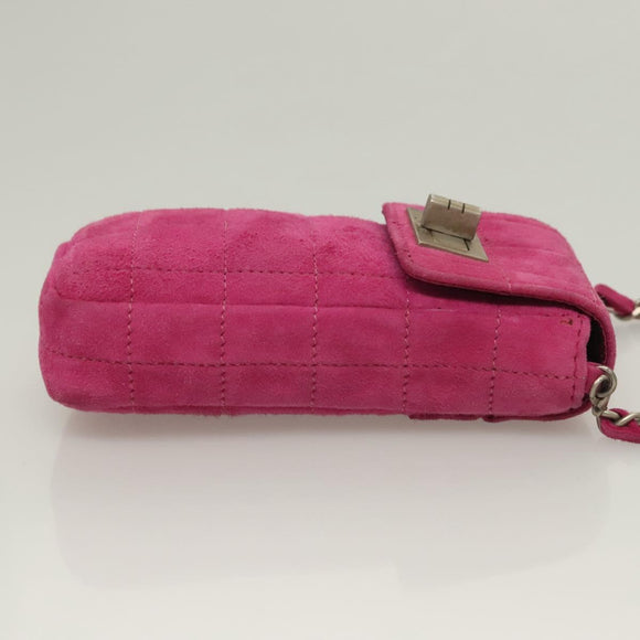 CHANEL Choco Bar Chain Shoulder Bag Suede Pink CC Auth 135452