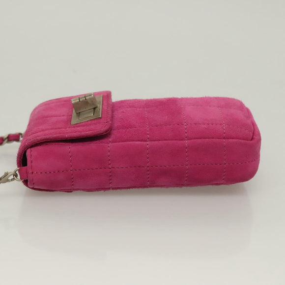 CHANEL Choco Bar Chain Shoulder Bag Suede Pink CC Auth 135452