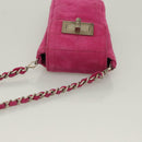 CHANEL Choco Bar Chain Shoulder Bag Suede Pink CC Auth 135452-6