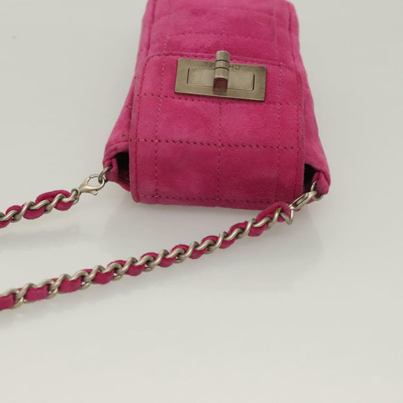 CHANEL Choco Bar Chain Shoulder Bag Suede Pink CC Auth 135452