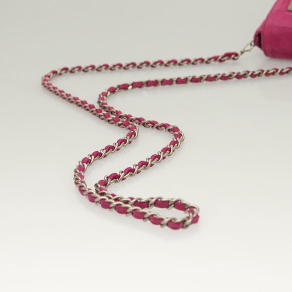 CHANEL Choco Bar Chain Shoulder Bag Suede Pink CC Auth 135452