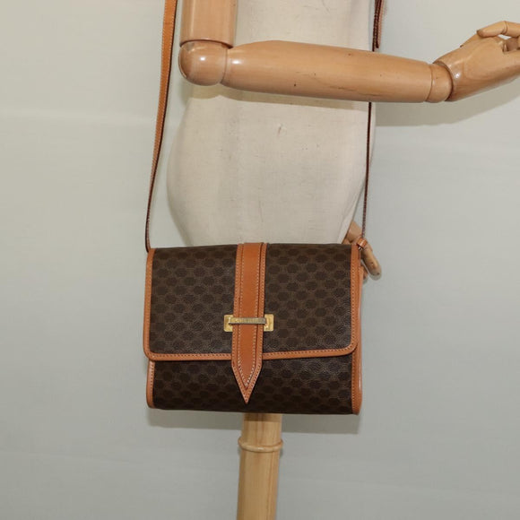 CELINE Macadam Canvas Shoulder Bag PVC Leather Brown Gold Auth 135484