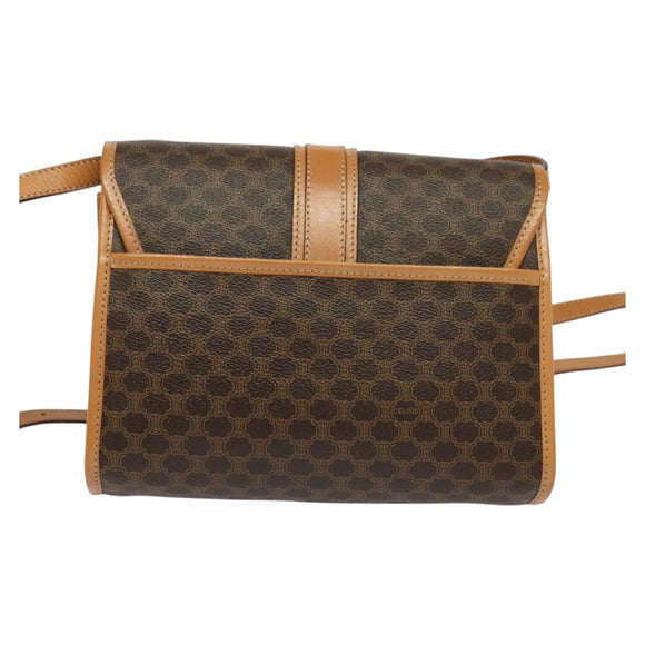 CELINE Macadam Canvas Shoulder Bag PVC Leather Brown Gold Auth 135484