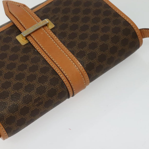 CELINE Macadam Canvas Shoulder Bag PVC Leather Brown Gold Auth 135484