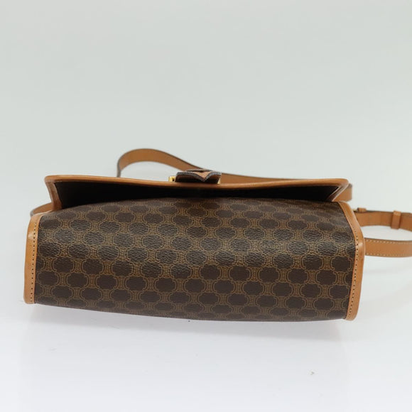 CELINE Macadam Canvas Shoulder Bag PVC Leather Brown Gold Auth 135484