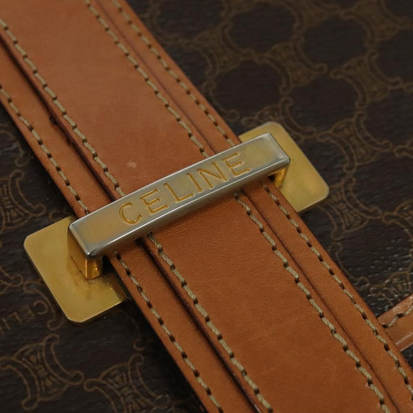 CELINE Macadam Canvas Shoulder Bag PVC Leather Brown Gold Auth 135484