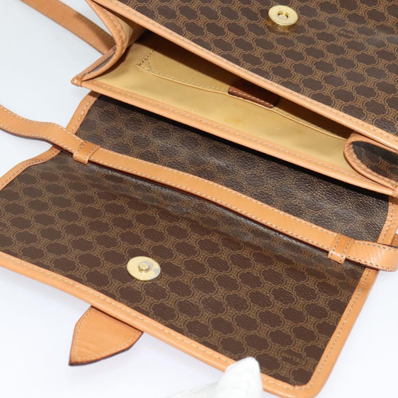 CELINE Macadam Canvas Shoulder Bag PVC Leather Brown Gold Auth 135484
