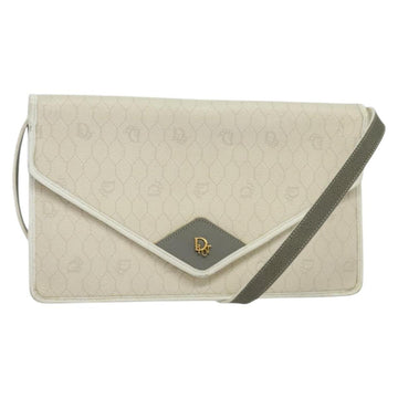 Christian Dior Honeycomb Canvas Shoulder Bag PVC White Gold Auth 135487