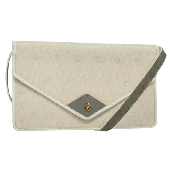 Christian Dior Honeycomb Canvas Shoulder Bag PVC White Gold Auth 135487