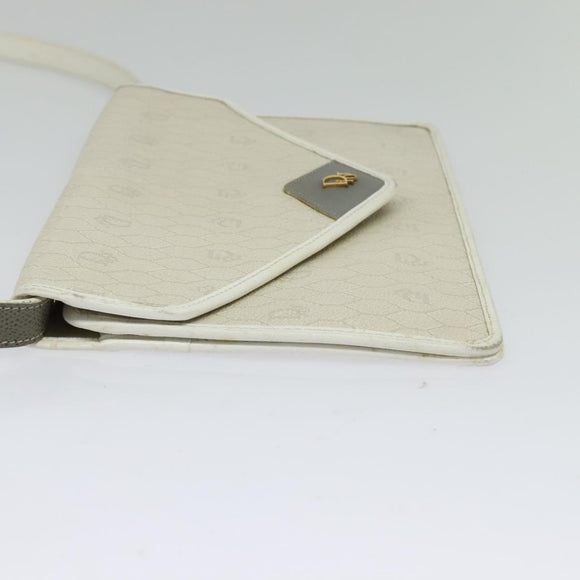 Christian Dior Honeycomb Canvas Shoulder Bag PVC White Gold Auth 135487