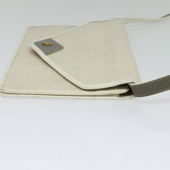 Christian Dior Honeycomb Canvas Shoulder Bag PVC White Gold Auth 135487