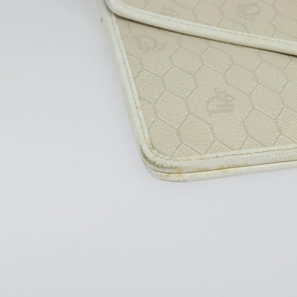 Christian Dior Honeycomb Canvas Shoulder Bag PVC White Gold Auth 135487